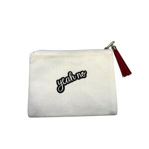 NWT "Yeah No" Canvas Zipper Pouch With Red Tassel Accent